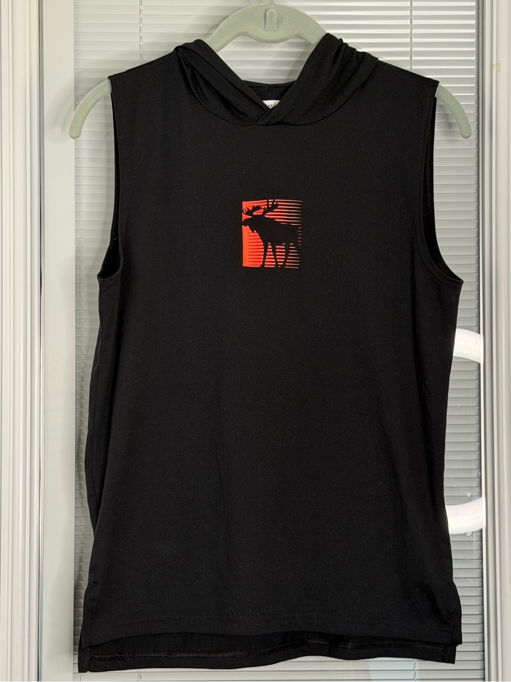 Abercrombie Kids Boys Size 11/12 Black Sleeveless Hoodie Sweatshirt Orange Logo